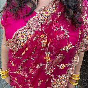 Dresses | Magenta Saree Set With Matching Accessories | Poshmark